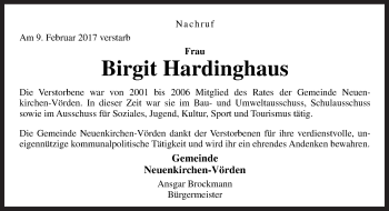 Traueranzeige von Birgit Hardinghaus von Neue Osnabrücker Zeitung GmbH & Co. KG