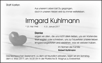 Traueranzeige von Irmgard Kuhlmann von Neue Osnabrücker Zeitung GmbH & Co. KG
