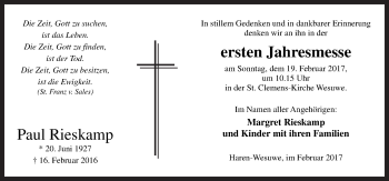 Traueranzeige von Paul Rieskamp von Neue Osnabrücker Zeitung GmbH & Co. KG