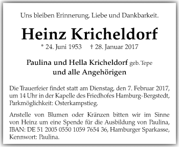 Traueranzeige von Heinz Kricheldorf von Neue Osnabrücker Zeitung GmbH & Co. KG