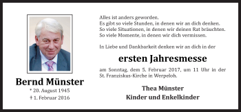 Traueranzeige von Bernd Münster von Neue Osnabrücker Zeitung GmbH & Co. KG