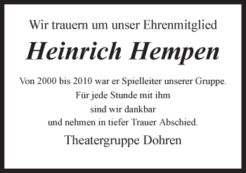 Traueranzeige von Heinrich Hempen von Neue Osnabrücker Zeitung GmbH & Co. KG