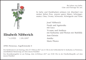 Traueranzeige von Elisabeth Nibberich von Neue Osnabrücker Zeitung GmbH & Co. KG