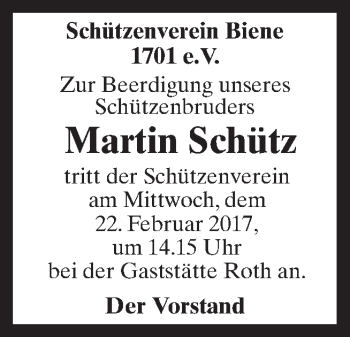 Traueranzeige von Martin Schütz von Neue Osnabrücker Zeitung GmbH & Co. KG