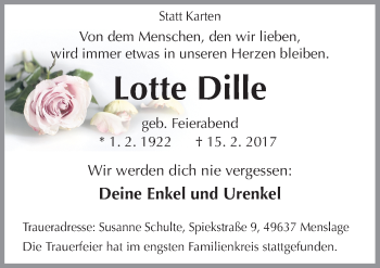 Traueranzeige von Lotte Dille von Neue Osnabrücker Zeitung GmbH & Co. KG