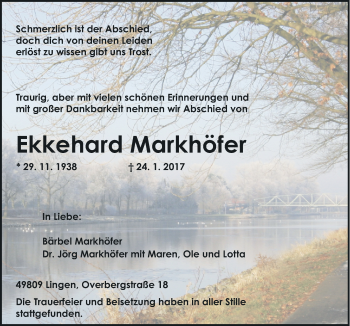 Traueranzeige von Ekkehard Markhöfer von Neue Osnabrücker Zeitung GmbH & Co. KG