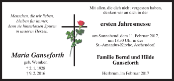 Traueranzeige von Maria Ganseforth von Neue Osnabrücker Zeitung GmbH & Co. KG