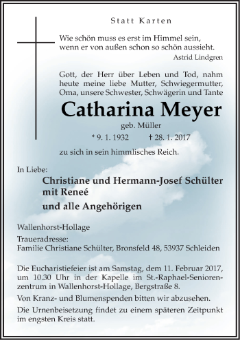 Traueranzeige von Catharina Meyer von Neue Osnabrücker Zeitung GmbH & Co. KG