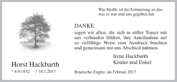 Traueranzeige von Horst Hackbarth von Neue Osnabrücker Zeitung GmbH & Co. KG