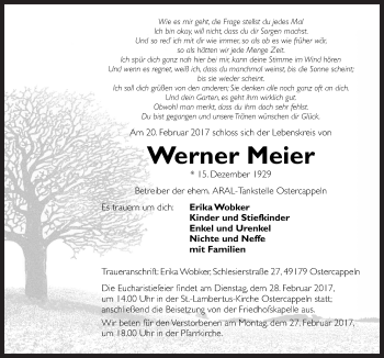 Traueranzeige von Werner Meier von Neue Osnabrücker Zeitung GmbH & Co. KG