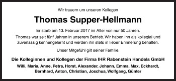 Traueranzeige von Thomas Supper-Hellmann von Neue Osnabrücker Zeitung GmbH & Co. KG