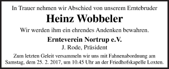 Traueranzeige von Heinz Wobbeler von Neue Osnabrücker Zeitung GmbH & Co. KG