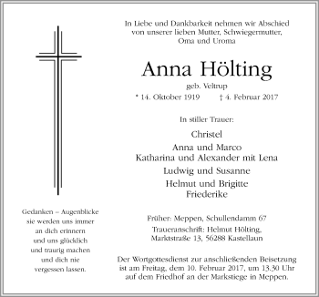 Traueranzeige von Anna Hölting von Neue Osnabrücker Zeitung GmbH & Co. KG