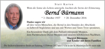 Traueranzeige von Bernd Bürmann von Neue Osnabrücker Zeitung GmbH & Co. KG