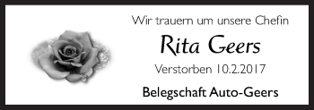 Traueranzeige von Rita Geers von Neue Osnabrücker Zeitung GmbH & Co. KG