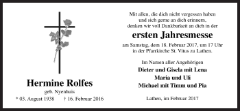 Traueranzeige von Hermine Rolfes von Neue Osnabrücker Zeitung GmbH & Co. KG