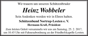 Traueranzeige von Heinz Wobbeler von Neue Osnabrücker Zeitung GmbH & Co. KG