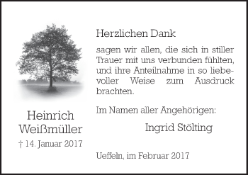 Traueranzeige von Heinrich Weißmüller von Neue Osnabrücker Zeitung GmbH & Co. KG