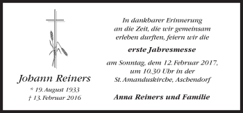 Traueranzeige von Johann Reiners von Neue Osnabrücker Zeitung GmbH & Co. KG