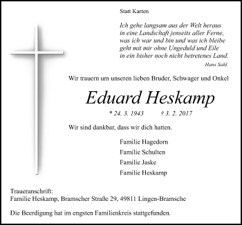 Traueranzeige von Eduard Heskamp von Neue Osnabrücker Zeitung GmbH & Co. KG