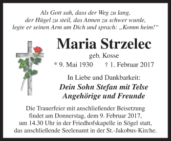 Traueranzeige von Maria Strzelec von Neue Osnabrücker Zeitung GmbH & Co. KG