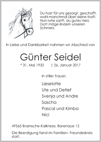 Traueranzeige von Günter Seidel von Neue Osnabrücker Zeitung GmbH & Co. KG