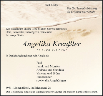 Traueranzeige von Angelika Kreußler von Neue Osnabrücker Zeitung GmbH & Co. KG