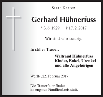 Traueranzeige von Gerhard Hühnerfuss von Neue Osnabrücker Zeitung GmbH & Co. KG