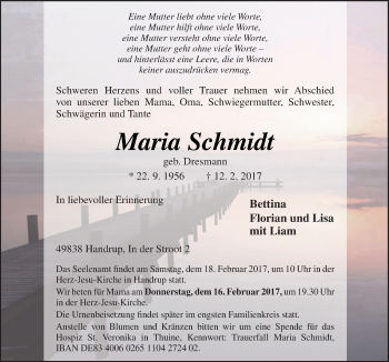 Traueranzeige von Maria Schmidt von Neue Osnabrücker Zeitung GmbH & Co. KG