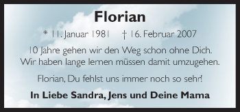 Traueranzeige von Florian  von Neue Osnabrücker Zeitung GmbH & Co. KG