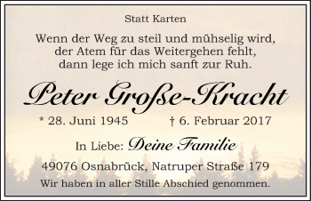 Traueranzeige von Peter Große-Kracht von Neue Osnabrücker Zeitung GmbH & Co. KG