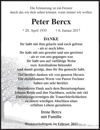 Traueranzeige von Peter Bercx von Neue Osnabrücker Zeitung GmbH & Co. KG