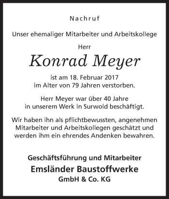 Traueranzeige von Konrad Meyer von Neue Osnabrücker Zeitung GmbH & Co. KG
