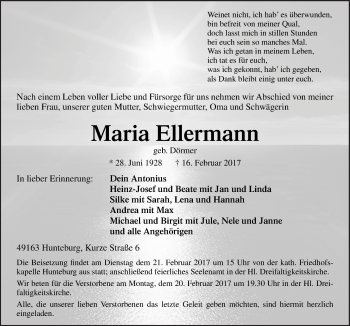 Traueranzeige von Maria Ellermann von Neue Osnabrücker Zeitung GmbH & Co. KG