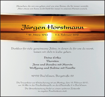 Traueranzeige von Jürgen Horstmann von Neue Osnabrücker Zeitung GmbH & Co. KG