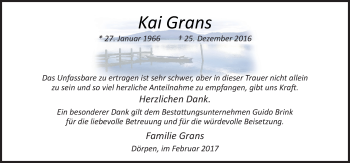 Traueranzeige von Kai Grans von Neue Osnabrücker Zeitung GmbH & Co. KG