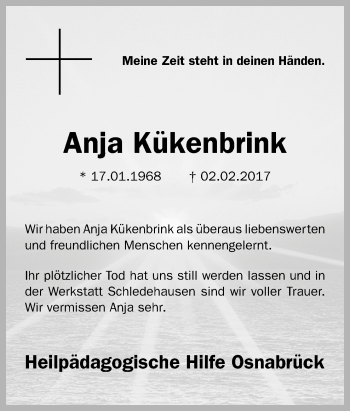 Traueranzeige von Anja Kükenbrink von Neue Osnabrücker Zeitung GmbH & Co. KG