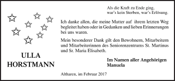 Traueranzeige von Ulla Horstmann von Neue Osnabrücker Zeitung GmbH & Co. KG