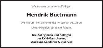 Traueranzeige von Hendrik Buttmann von Neue Osnabrücker Zeitung GmbH & Co. KG