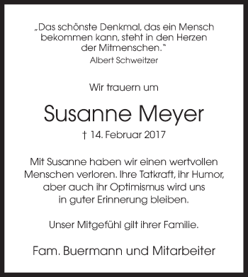 Traueranzeige von Susanne Meyer von Neue Osnabrücker Zeitung GmbH & Co. KG