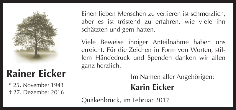  Traueranzeige für Rainer Eicker vom 11.02.2017 aus Neue Osnabrücker Zeitung GmbH & Co. KG