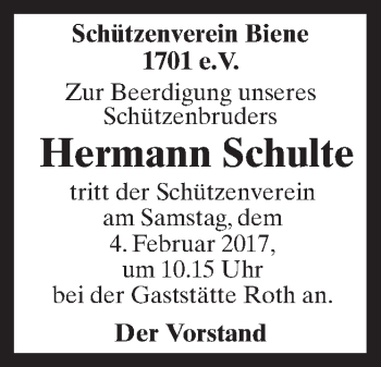 Traueranzeige von Hermann Schulte von Neue Osnabrücker Zeitung GmbH & Co. KG