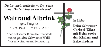 Traueranzeige von Waltraud Albrink von Neue Osnabrücker Zeitung GmbH & Co. KG