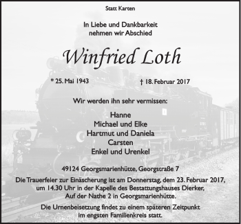 Traueranzeige von Winfried Loth von Neue Osnabrücker Zeitung GmbH & Co. KG