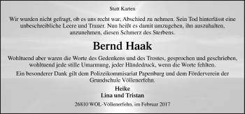 Traueranzeige von Bernd Haak von Neue Osnabrücker Zeitung GmbH & Co. KG