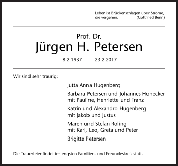 Traueranzeige von Jürgen H. Petersen von Neue Osnabrücker Zeitung GmbH & Co. KG