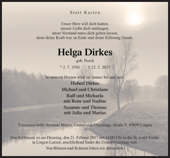 Traueranzeige von Helga Dirkes von Neue Osnabrücker Zeitung GmbH & Co. KG