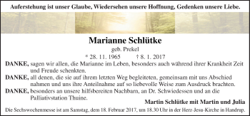 Traueranzeige von Marianne Schlütke von Neue Osnabrücker Zeitung GmbH & Co. KG