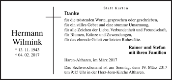 Traueranzeige von Hermann Wilmink von Neue Osnabrücker Zeitung GmbH & Co. KG
