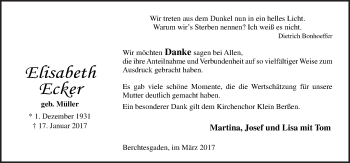 Traueranzeige von Elisabeth Ecker von Neue Osnabrücker Zeitung GmbH & Co. KG